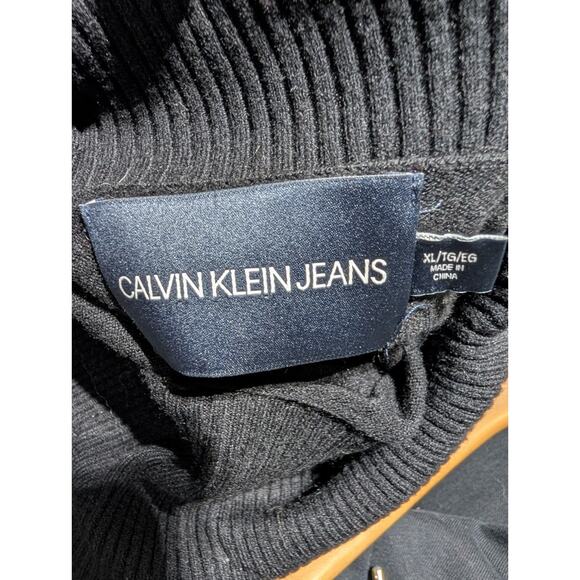 Calvin Klein Womens Black Cowl Neck Sweater XL White Stripe Down Sleeve Ckassuc - Picture 4 of 5